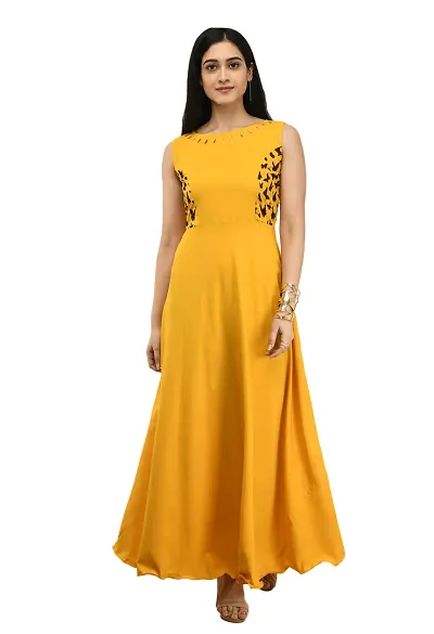 SK Fashion Color Trendy and Stylish Self Design Crepe Blend Stitched Straight Gown Women Long Fit Flare Stitched Gown.