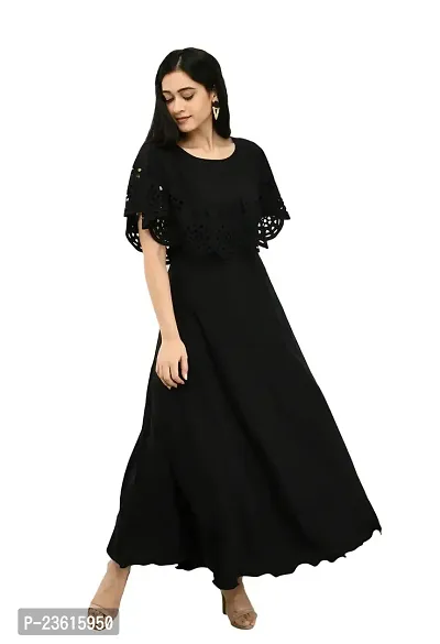 SK Fashion Black Color Cutwork Trendy and Stylish Self Design Crepe Blend Stitched Straight Gown Women Long Fit  Flare Stitched Gown.