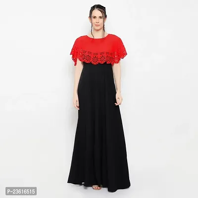 SK Fashion Red Color Cutwork  Trendy and Stylish Self Design Crepe Blend Stitched Straight Gown Women Long Fit  Flare Stitched Gown.-thumb0