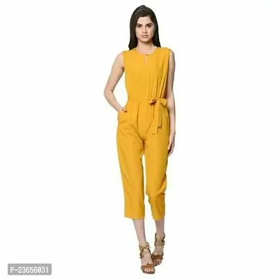 Yellow Crepe Jumpsuit For Women-thumb0