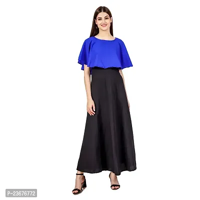 SK Fashion Black and Blue Color Trendy and Stylish Self Design Crepe Blend Stitched Straight Gown Women Long Fit  Flare Stitched Gown.