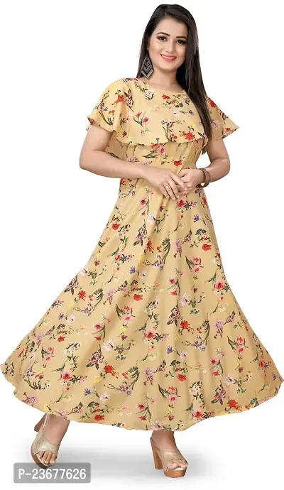 SK Fashion  Skin Color Printed Trendy and Stylish Self Design Crepe Blend Stitched Straight Gown Women Long Fit  Flare Stitched Gown.