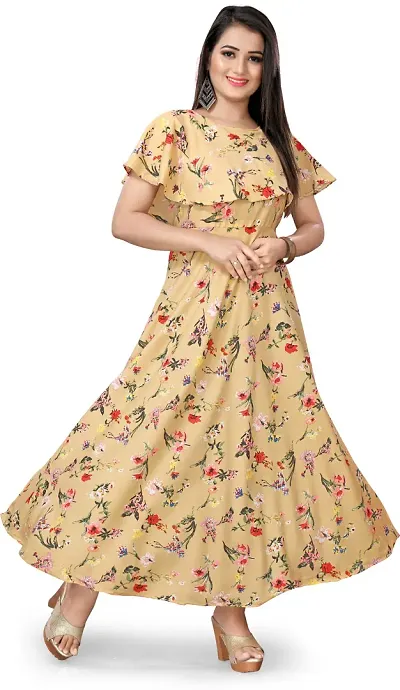 TRIGYA Floral Printed Crepe Gown/Dress for Women and Girls