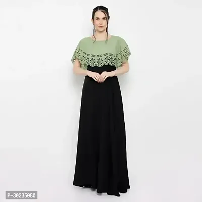 Elegant Self Pattern Crepe Black  Green Dress For Women-thumb0