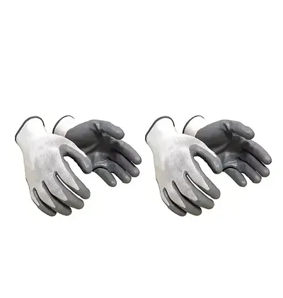 Nylon Safety Hand Gloves | Anti Cut | Cut Resistant | Industrial | Domestic Hand Gloves (White  Grey) Pack Of 2