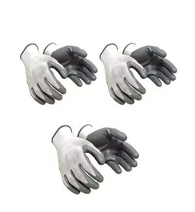 Nylon Safety Hand Gloves | Anti Cut | Cut Resistant | Industrial | Domestic Hand Gloves (White  Grey) Pack Of 3