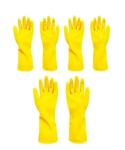 Cleaning Gloves Multipurpose Household Chemical Resistant Gloves Yellow, Pack of 3