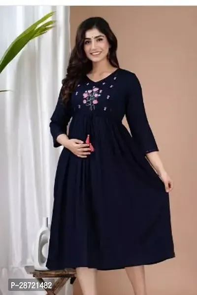 Stylish Navy Blue Rayon Kurta For Women-thumb0