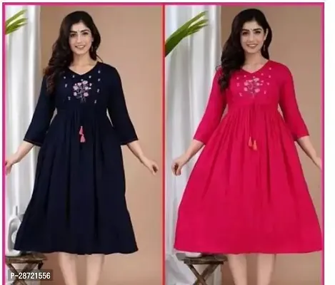 Stylish Multicoloured Rayon Kurta For Women Combo Of 2