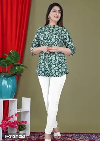 Elegant Green Rayon Printed Top For Women-thumb0