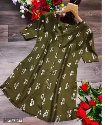 Elegant Green Rayon Printed Tunic For Women