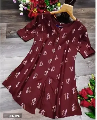 Elegant Maroon Rayon Printed Tunic For Women