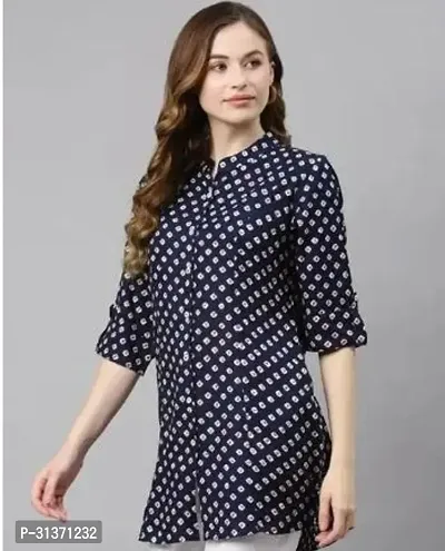 Elegant Navy Blue Rayon Printed Top For Women