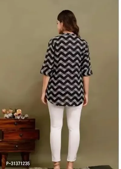 Elegant Black Cotton Striped Top For Women-thumb2