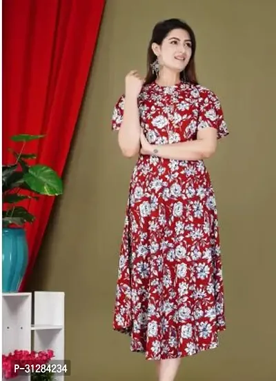 Stylish Multicoloured Rayon Printed A-Line Dress For Women