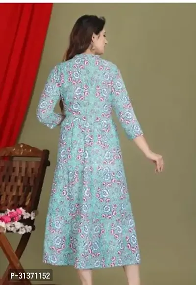 Elegant Blue Cotton Printed Kurta For Women-thumb2