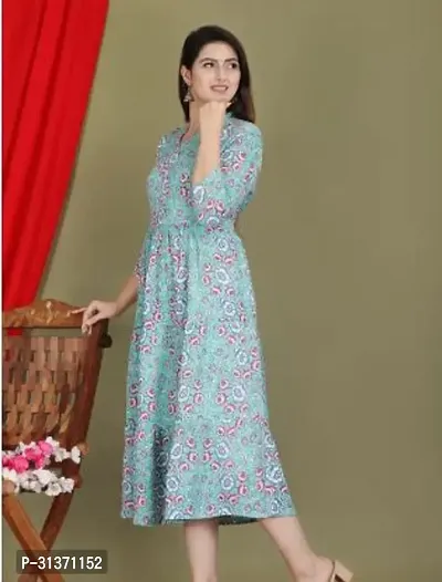 Elegant Blue Cotton Printed Kurta For Women-thumb0