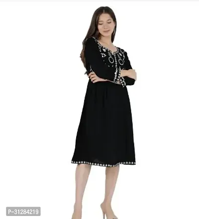 Stylish Black Rayon Printed A-Line Dress For Women-thumb0