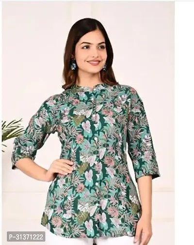 Elegant Green Rayon Printed Top For Women