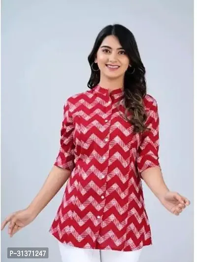 Elegant Red Rayon Striped Top For Women