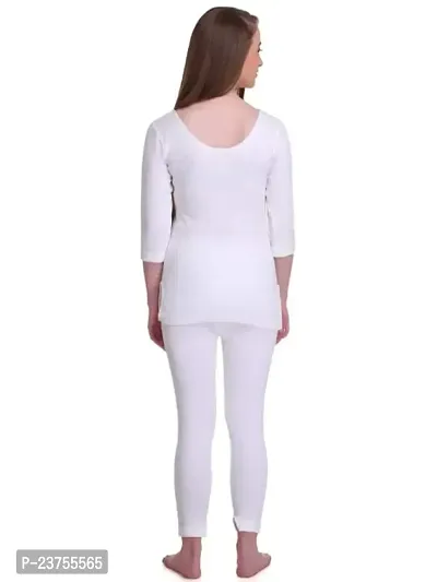 Tegan 3/4th Sleeve Innerwear Thermal Set For Women/Top and Bottom Set Winter(White)-thumb2