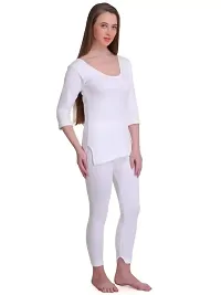Tegan 3/4th Sleeve Innerwear Thermal Set For Women/Top and Bottom Set Winter(White)-thumb2