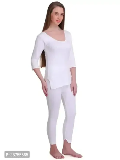 Tegan 3/4th Sleeve Innerwear Thermal Set For Women/Top and Bottom Set Winter(White)-thumb3