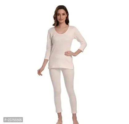 Tegan 3/4th Sleeve Innerwear Thermal Set For Women/Top and Bottom Set Winter(White)-thumb0