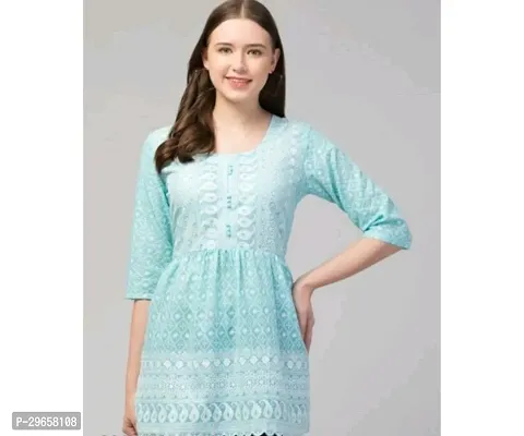 Stylish Blue Cotton Embroidered Kurti For Women