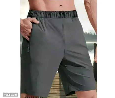 Trendy Grey Polyester Solid Shorts For Men-thumb0