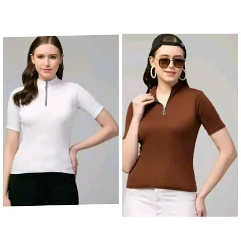 Fancy Lycra Solid Top For Women Pack Of 2