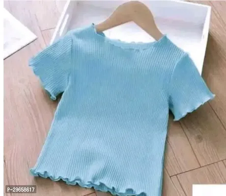 Elegant Turquoise Cotton Blend Solid Tops For Girls-thumb0