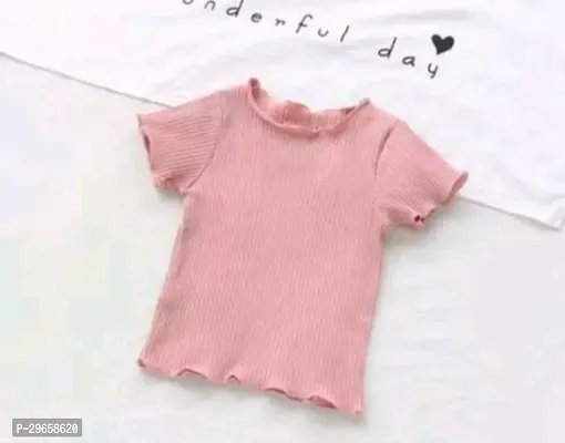 Elegant Pink Cotton Blend Solid Tops For Girls-thumb0