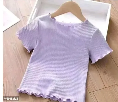 Elegant Purple Cotton Blend Solid Tops For Girls