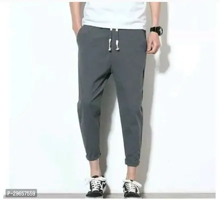 Stylish Grey Cotton Blend Solid Regular Track Pant For Men