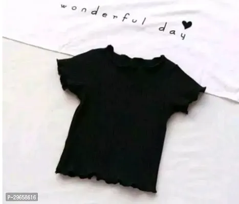 Elegant Black Cotton Blend Solid Tops For Girls-thumb0