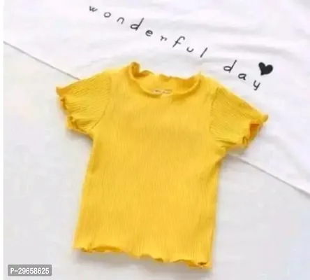 Elegant Yellow Cotton Blend Solid Tops For Girls