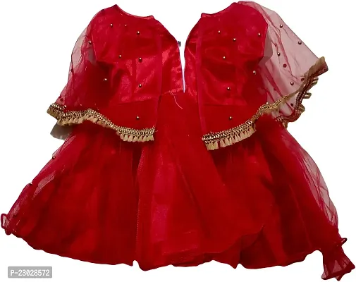 Adorable Red Net Party Wear Fit And Flare Dress For Girls-thumb2
