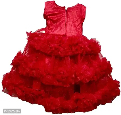 Adorable Red Net Party Wear Fit And Flare Dress For Girls-thumb2