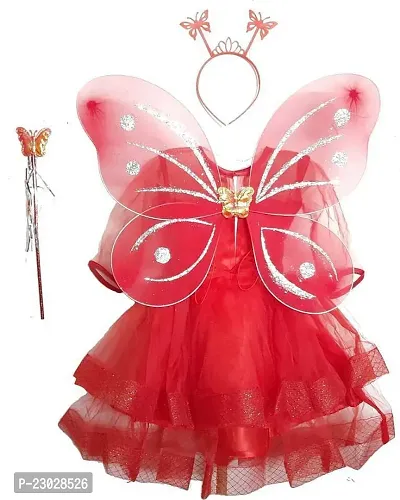 Adorable Red Net Party Wear Fit And Flare Dress For Girls-thumb2