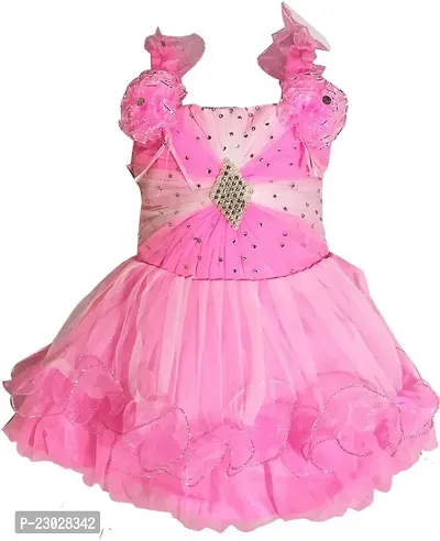 Adorable Pink Net Party Wear Fit And Flare Dress For Girls-thumb0