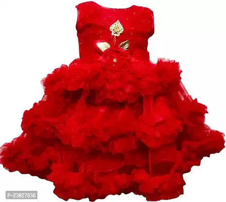 Adorable Red Net Party Wear Fit And Flare Dress For Girls-thumb0