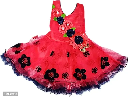 Adorable Red Net Party Wear Fit And Flare Dress For Girls-thumb0