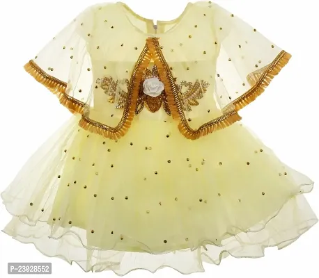 Adorable Yellow Net Party Wear Fit And Flare Dress For Girls-thumb0