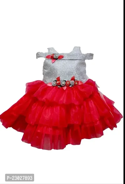 Adorable Red Net Party Wear Fit And Flare Dress For Girls-thumb0