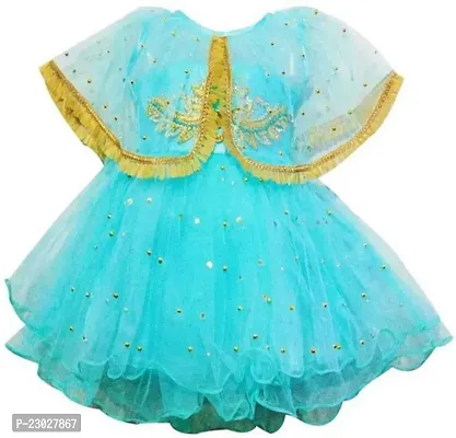 Adorable Blue Net Party Wear Fit And Flare Dress For Girls-thumb0