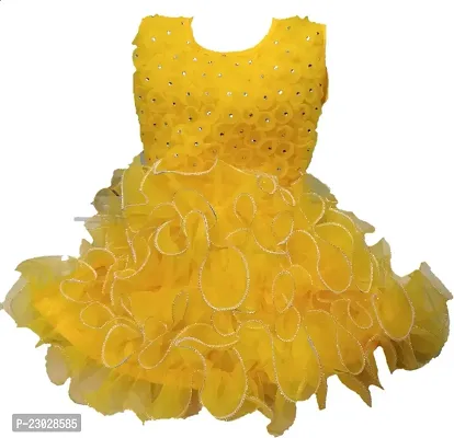 Adorable Yellow Net Party Wear Fit And Flare Dress For Girls-thumb0