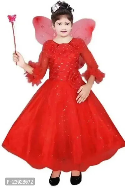 Adorable Red Net Party Wear Fit And Flare Dress For Girls