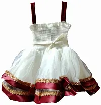 Adorable White Net Party Wear Fit And Flare Dress For Girls-thumb1