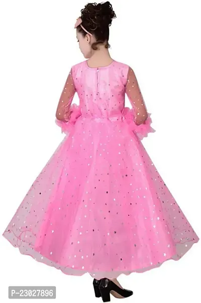 Adorable Pink Net Party Wear Fit And Flare Dress For Girls-thumb2